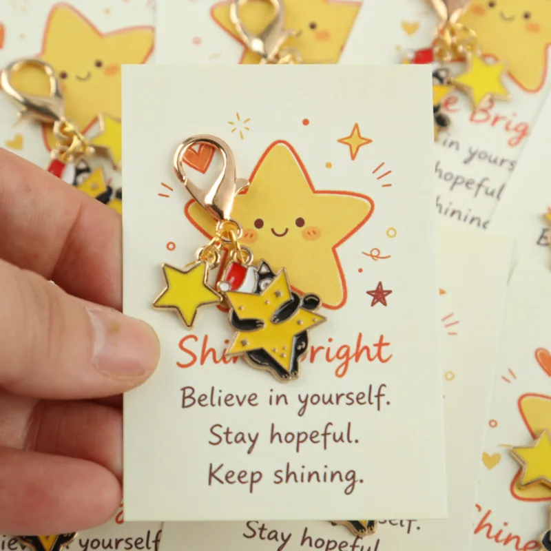 10/14pcs 2dFun Christmas-themed star and cat keychain set Star cards with incentives  Actively support the gift Encouragement gi