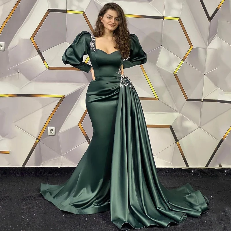 Thinyfull Sexy Prom Evening Dresses Long Sleeve Party Dress Green Beadings High Split Mermaid Cocktail Gowns Saudi Arabia Dubai