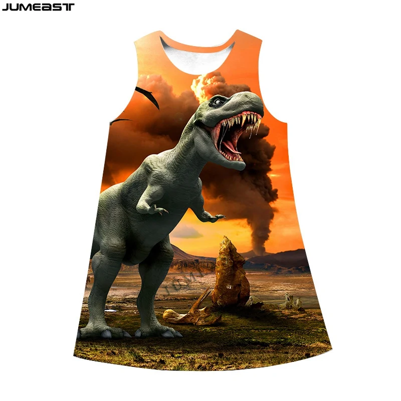 Jumeast Y2k Women 3D Printed Dresses Hip Hop Animal Dinosaur Summer Fashion Sleeveless Dress Suspender Nightdress