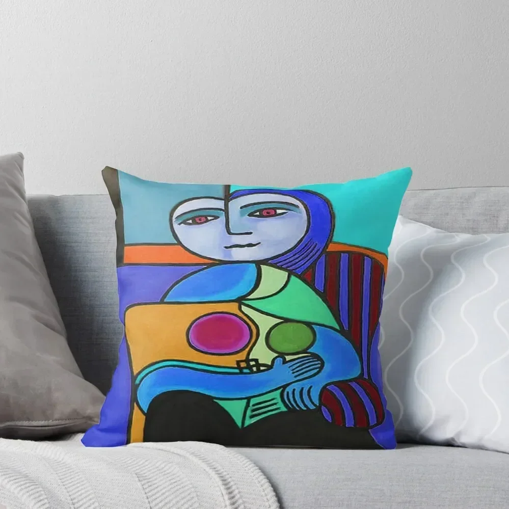 

Blue Lady Sitting Modern Art Throw Pillow Cushions Home Decor luxury decor Bed pillowcases covers for pillows pillow