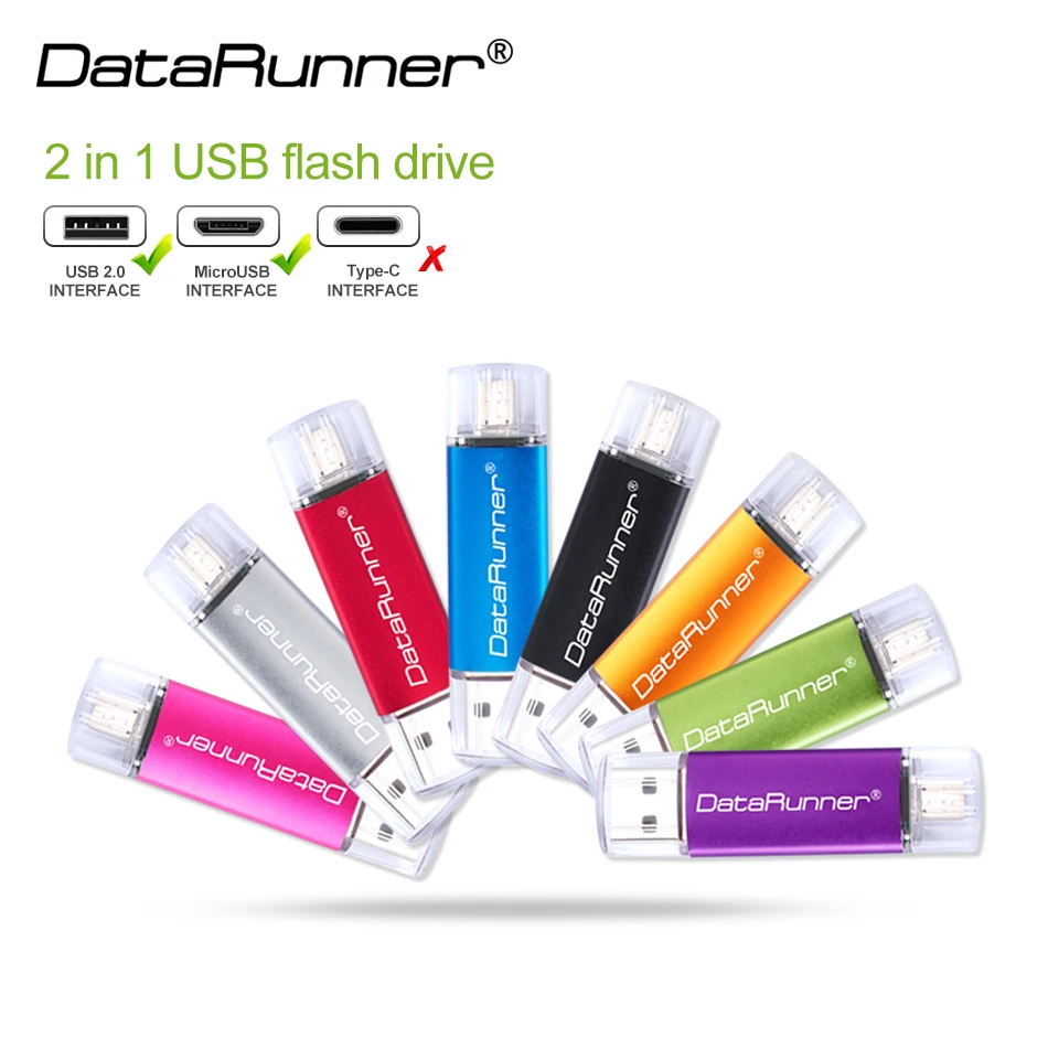 

USB флеш-накопитель DataRunner, 32 ГБ, 256 ГБ, 128 ГБ, 64 ГБ, 16 ГБ, USB-накопитель 2,0 для MicroUSB, Android/ПК, флешка