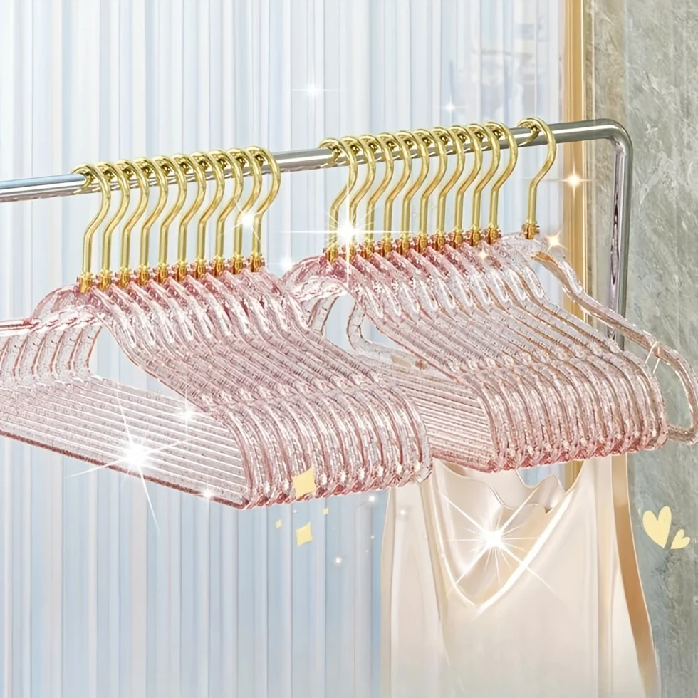 10Pcs Clear Clothes Hangers Acrylic Hanger Clothing Organizer Wardrobe Pants Coat Hanger Drying Rack Transparent Gold Hook - view 4