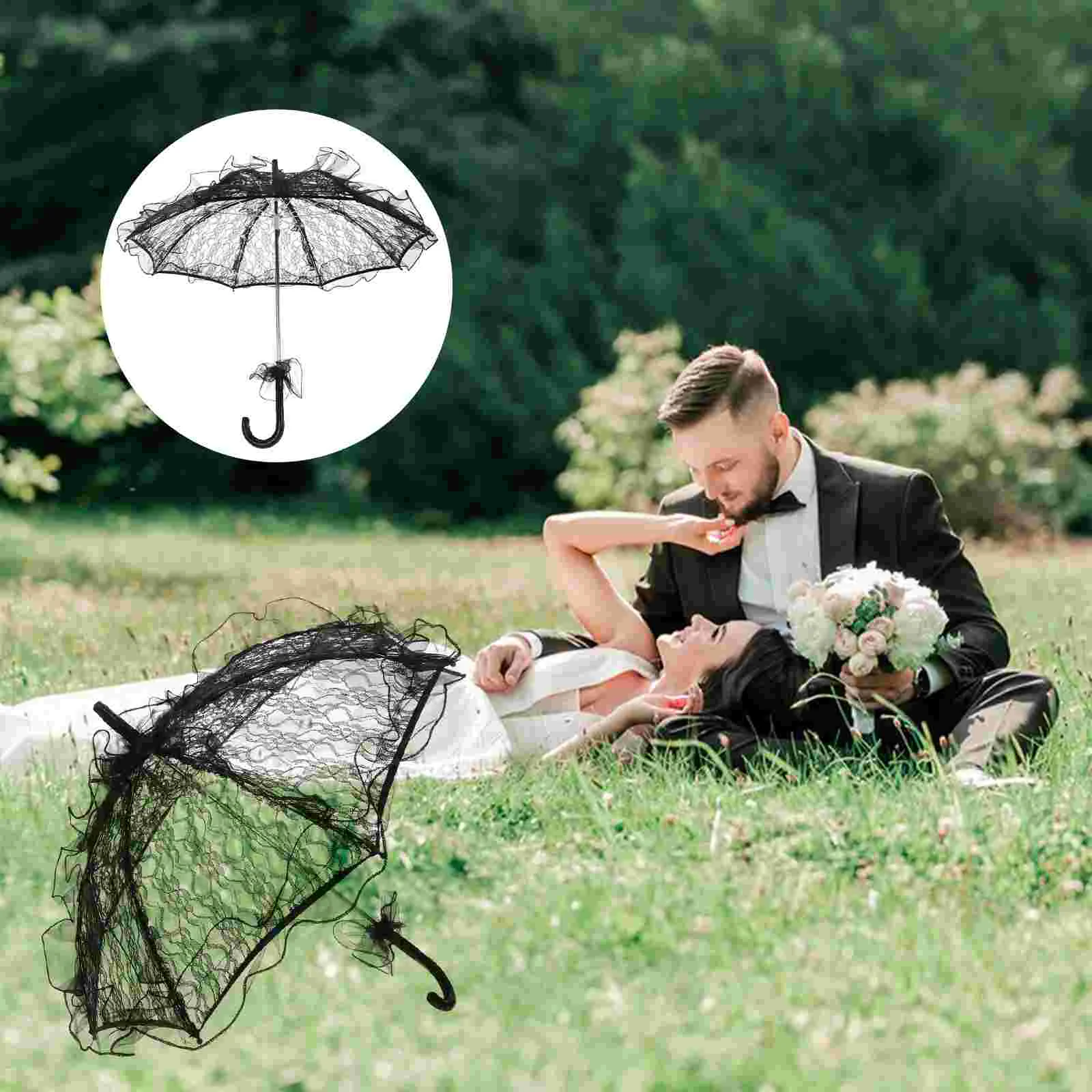 

Wedding Dress Halloween Prop Umbrella Miss Collapsible Lace Iron Vintage Bridesmaid