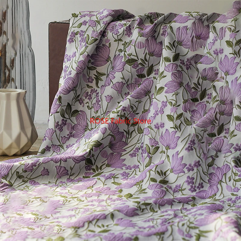 

1 meter Yarn Dyed Flower Jacquard Fabric Soft Drape Purple Pastoral Fabric Women's Fashion Dress Fabric