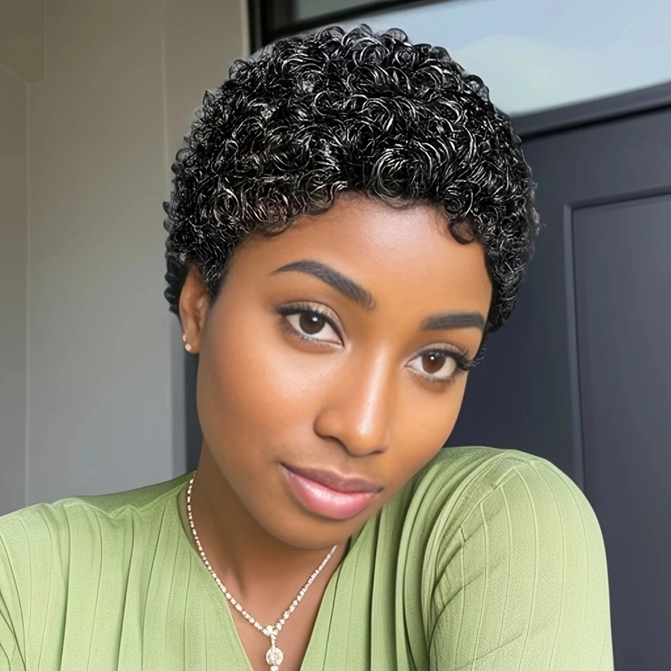 باروكات قصيرة مجعدة، شعر بشري، شعر مستعار بشري بقص عابث