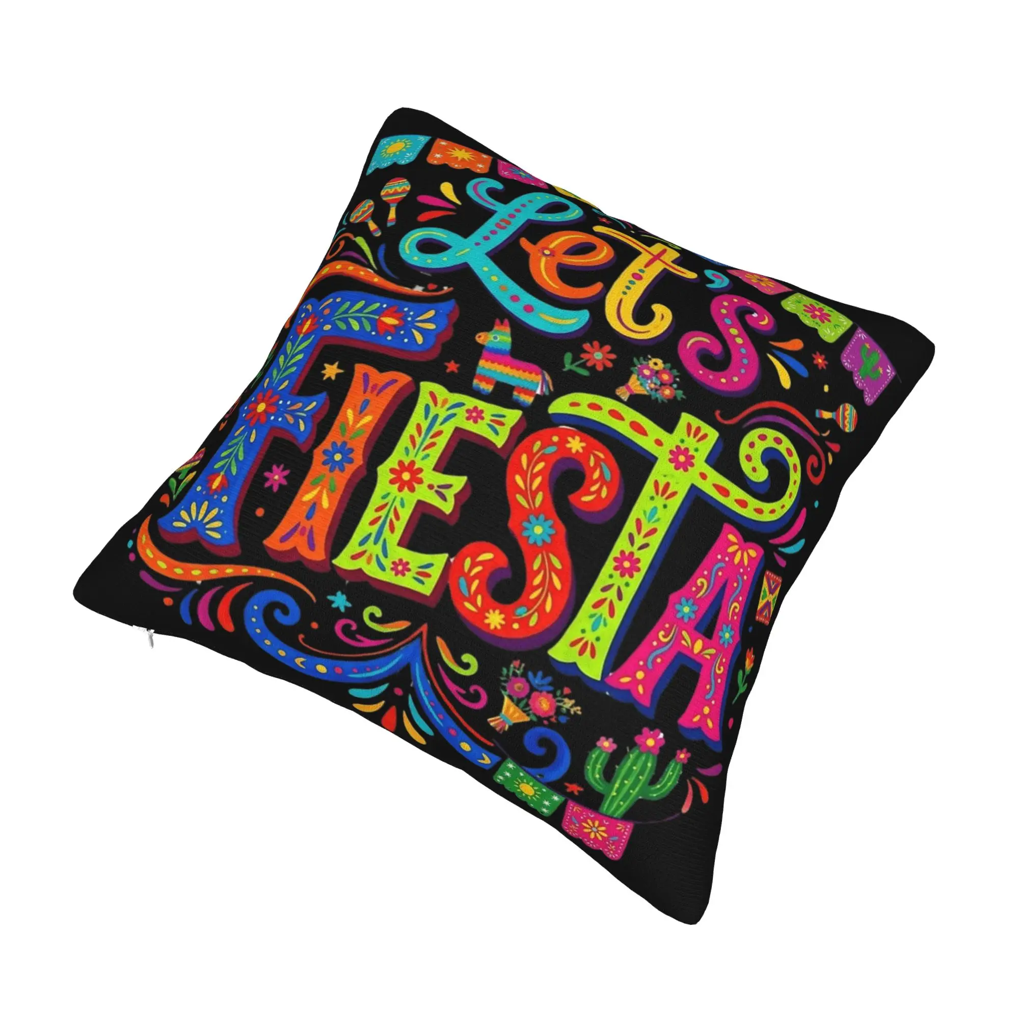 Decorative Pillow Cover Let's Fiesta Cinco De Mayo  Merch Bedroom  Throw Pillow Case Cover Zipper Multi Size