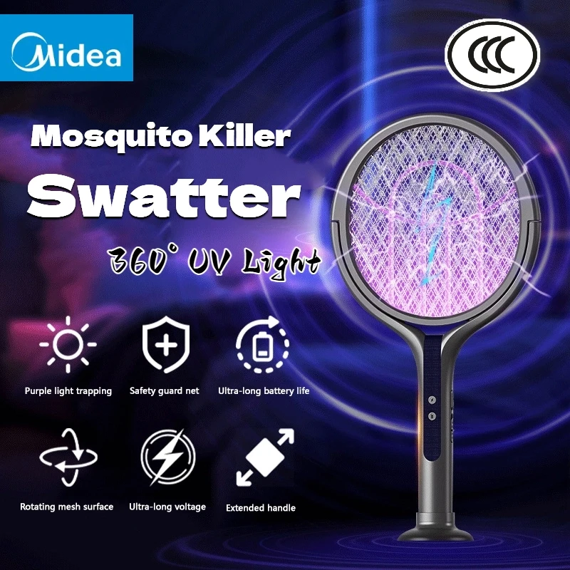 Midea Multi Functional 2in1 Mosquito Killer Swatter Retractable Electric Racket Rechargeable USB Mosquito Swatter Home Appliance