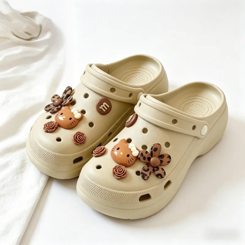 10PCS Kawaii Hello Kitty Leopard Flower Rose Shoes Charms Set Cute Shoe Decorations for Clogs Sandals Girls Party Gifts Favors ﻿ - view 5