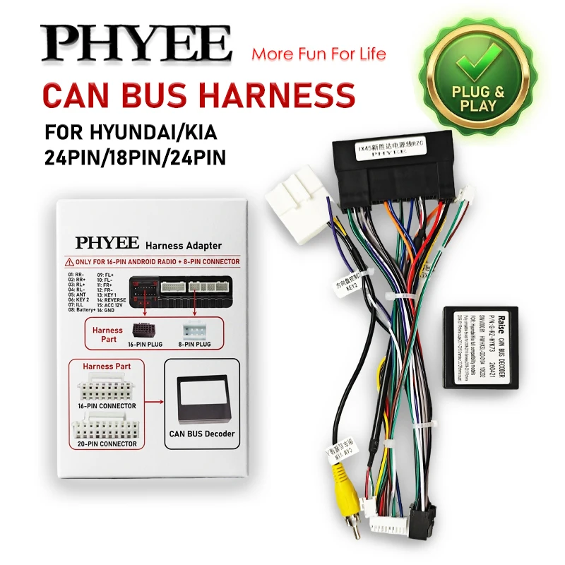 CAN Bus Decoder 24Pin/18Pin/24Pin Harness for Hyundai Elantra Tucson Kia Sportage Ceed, SWC Retention, P&P 16Pin Android Adapter