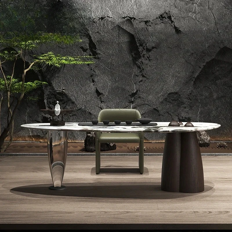 Light Luxury Mountain Peak Tea Table/ash Wood + Luxury Stone, Designer Natural Stone High-end Dry Brewing Tea Table