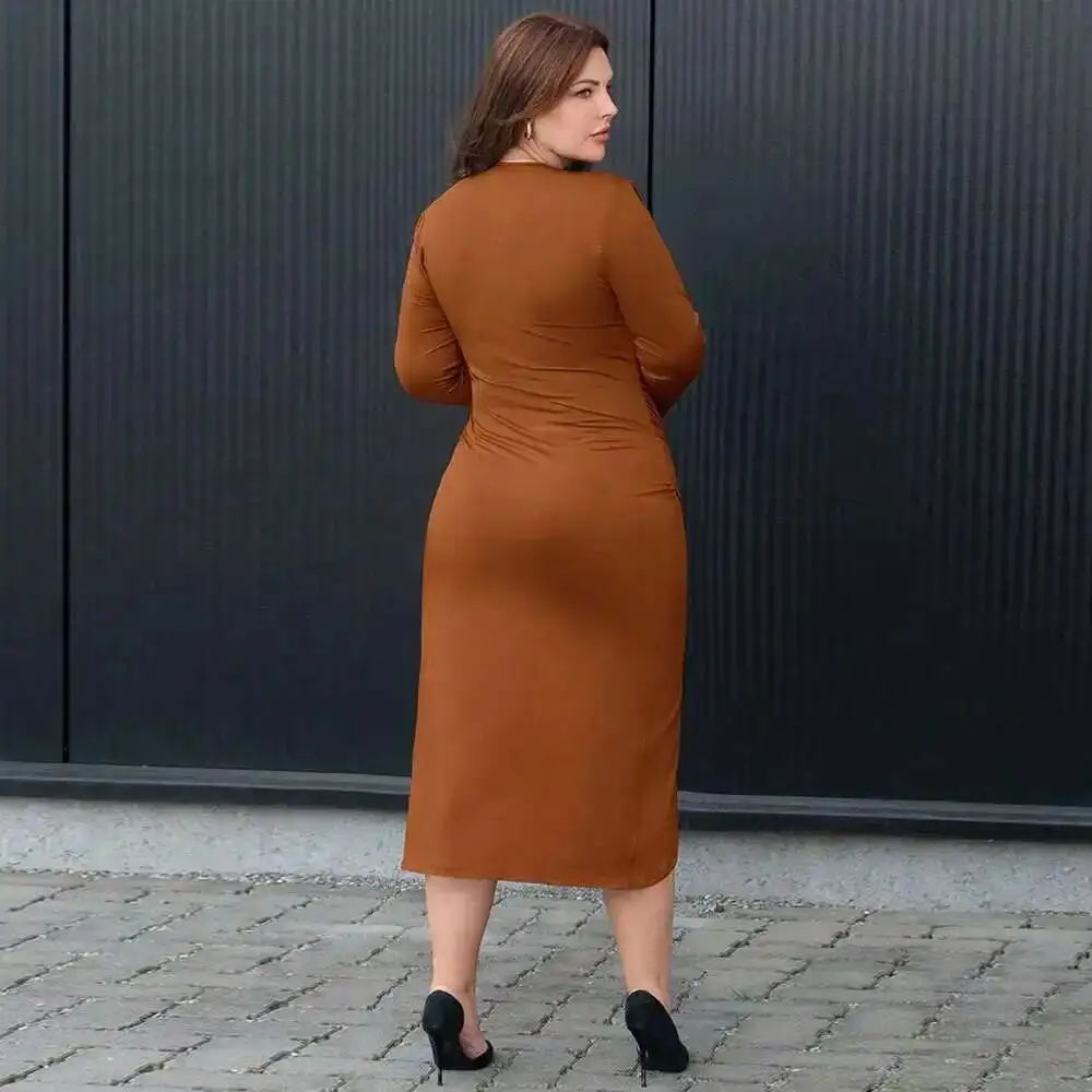 

Женское платье больших размеров 2025 года, осенне-зимнее, сексуальное, с V-образным вырезом, облегающее, однотонное, элегантное, повседневное, в стиле Y2K