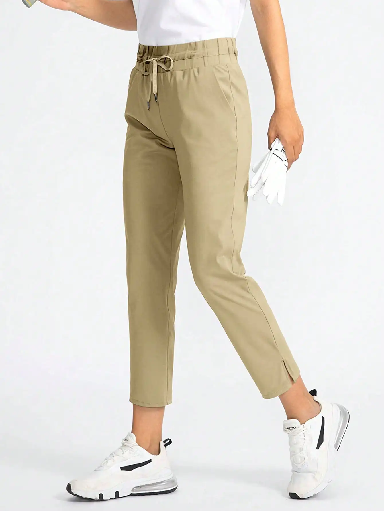 Women Loose Pockets Casual Elastic Waist Straight Pants Drawstring Solid Color Female All-Match Long Trousers New