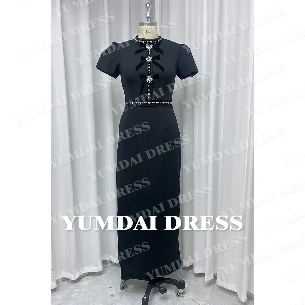 YUMDAI Elegant Black Crepe Evening Gown Long Sleeve Bar Mitzvah Dress 2024 Formal Ball Dress Special Occasion Performance Dress