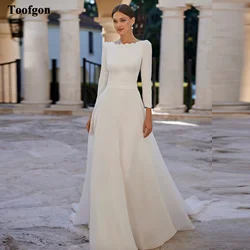 Toofgon Ivory Organza Long Sleeves Wedding Dresses Buttons Back Women Bride Dresses Formal Party Bridal Gowns vestido Customized