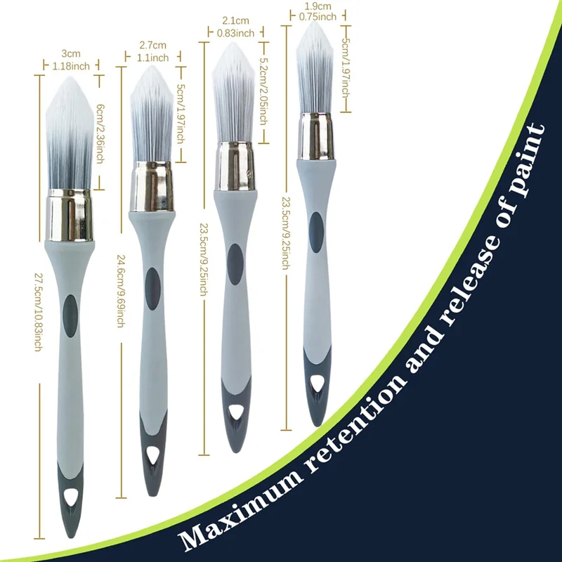 A95I-kleine kwastversiering kwastrandschildergereedschap voor aanraakverf, hoek, vleugel, plint, 4-pack