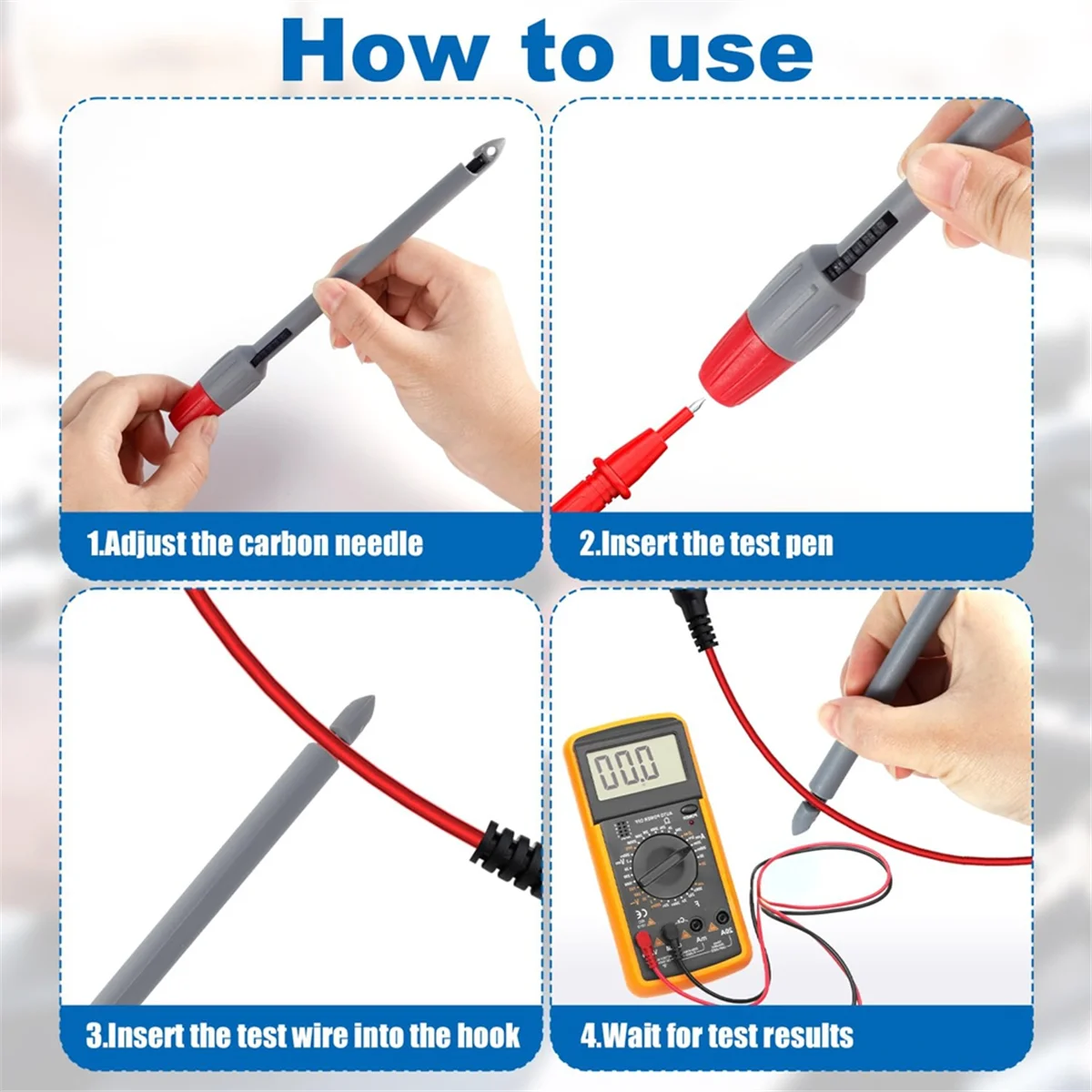 A56XQ 4pcs ลวดเจาะ Probe Kit,7.48x0.79 นิ้วสําหรับ TP81 มัลติมิเตอร์แรงดันไฟฟ้าโวลต์มิเตอร์เครื่องวัดอุณหภูมิการทดสอบ (2 มม.,4 มม.)