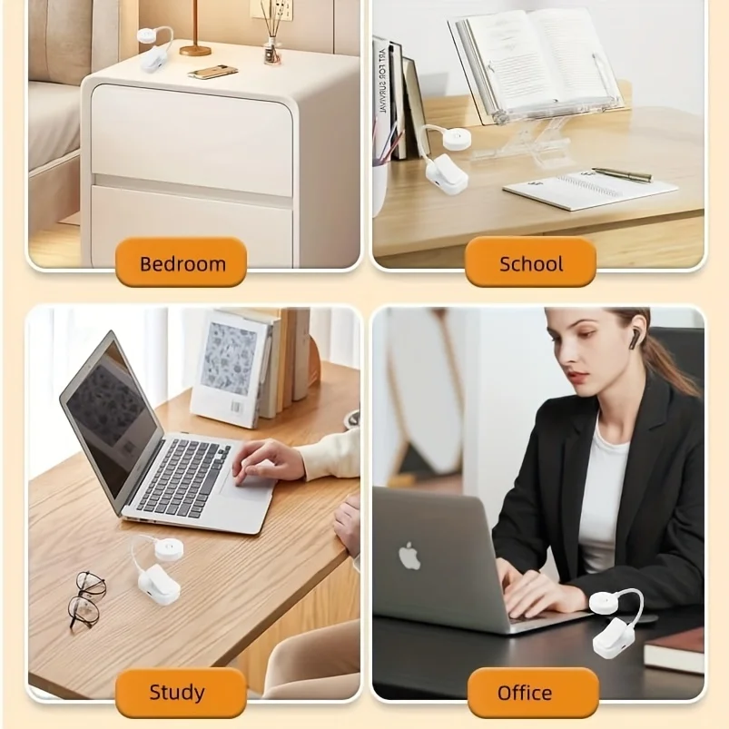 Zusammenklappbare Mini-Clip-Buchlampe, USB wiederaufladbar, LED-Nachtlicht, 3 Modi, Augenschutz, stufenlos dimmbar, flexibel, zum Lesen im Schlafzimmer