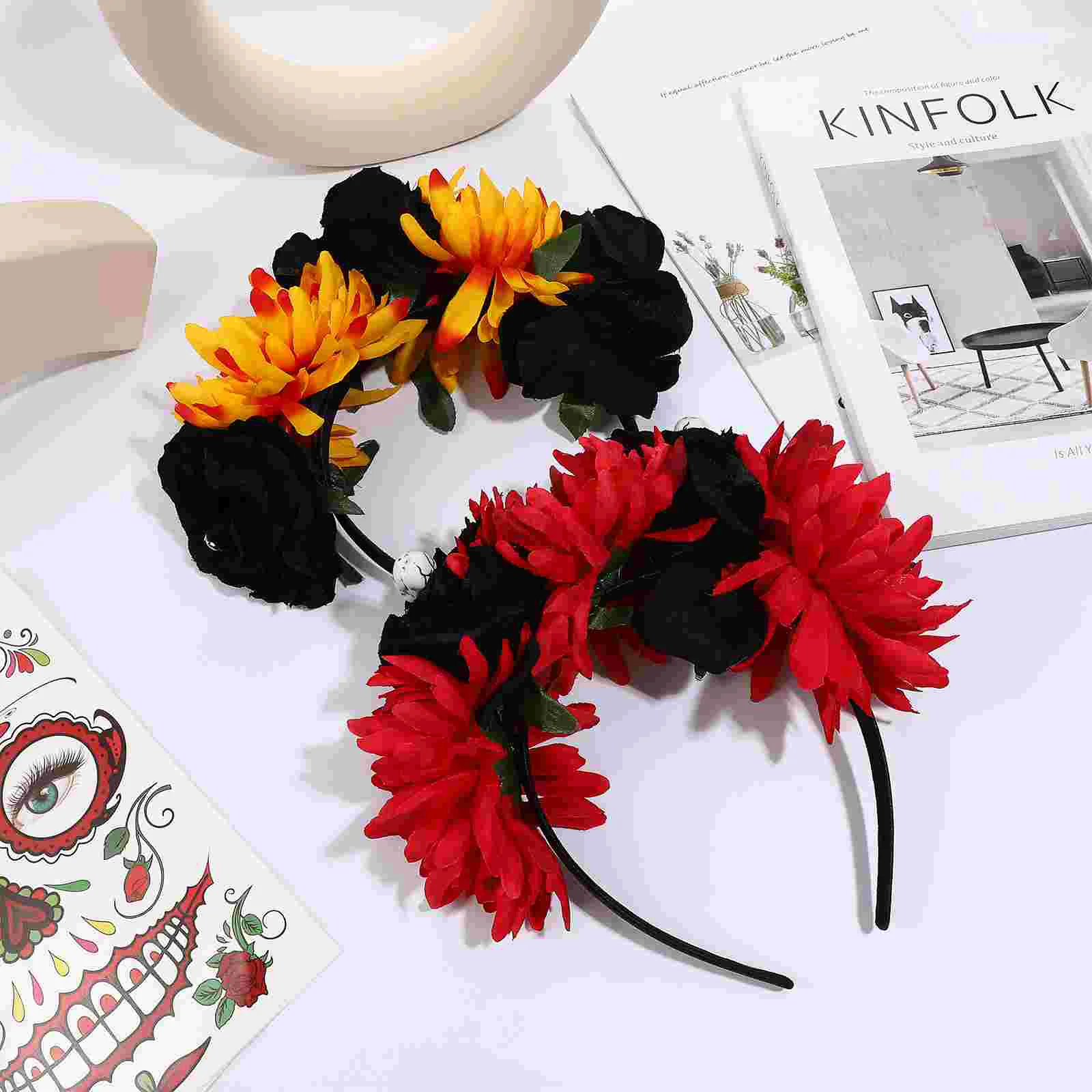 Headbands Stickers Floral Headpiece Flower Garland Headgear Fake Halloween Cloth Face Tattoos Wreath Party Favor Miss