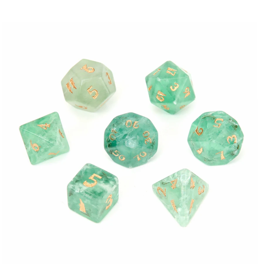 Spot Goods Natural Green Fluorite Polyhedral DND Stone Dice Ornaments Jewelry Accept Custom Font Symbol Pattern Logo