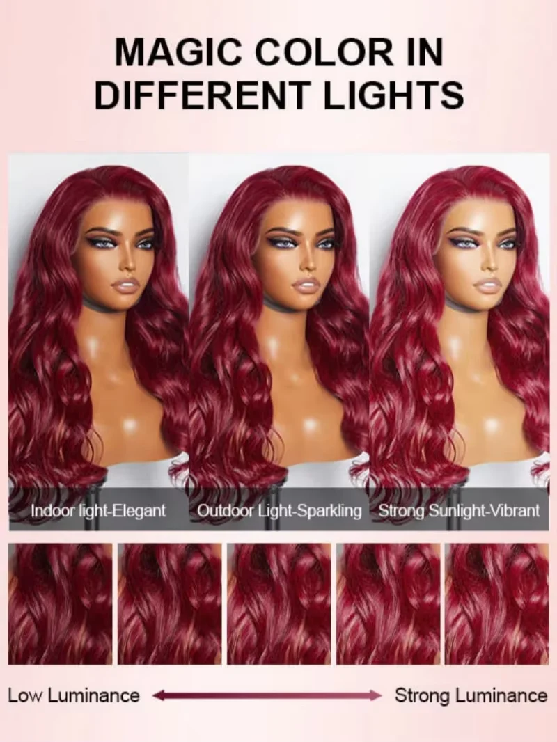 13x4 Body Wave 99J Burgundy 250 Density Lace Front Wig For Women Red Wine Color 30 Inch Peruvian HD Lace Frontal Human Hair Wigs image 5
