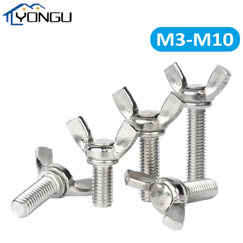 

2-10Pcs Wing-Head Thumb Screws DIN316 304 Stainless Steel Wing Bolts Hand Tighten Butterfly Screws M3 M4 M5 M6 M8 M10 M12