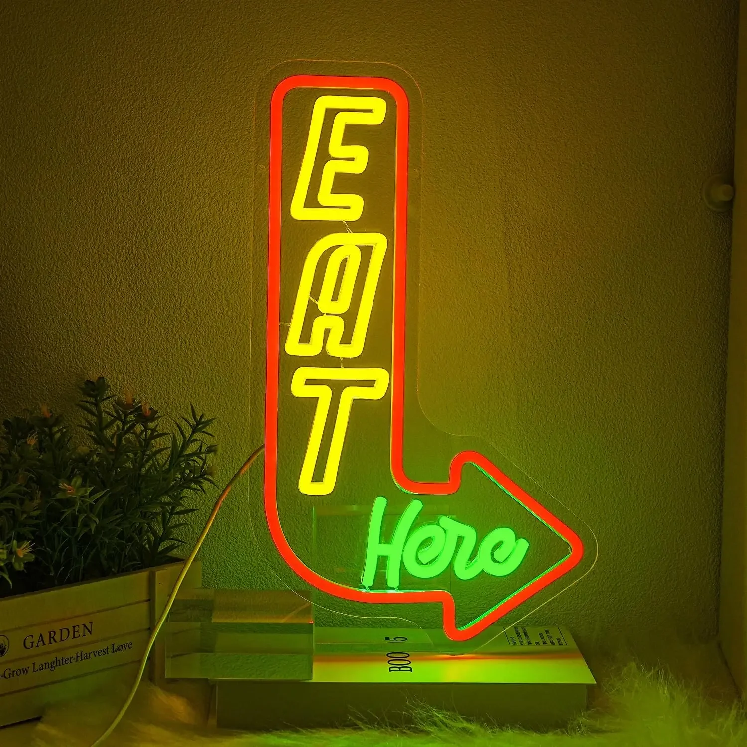 Eat Here Arrow Multicolor Neon Sign LED Wall Art USB Powered Restaurant Decor Kitchen Diner Storefront Novelty Gift  Light