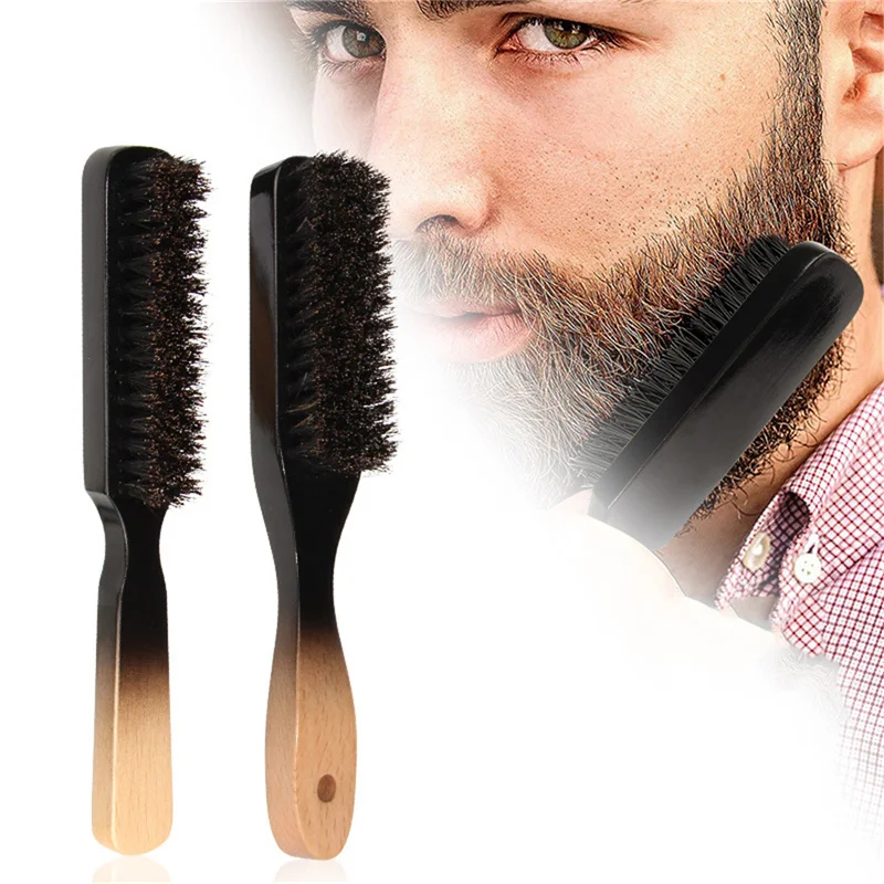 Brosse à barbe en poils de sanglier avec manche en bois pour hommes, outil de rasage, brosse à cheveux incurvée, brosses à moustache, coiffeur