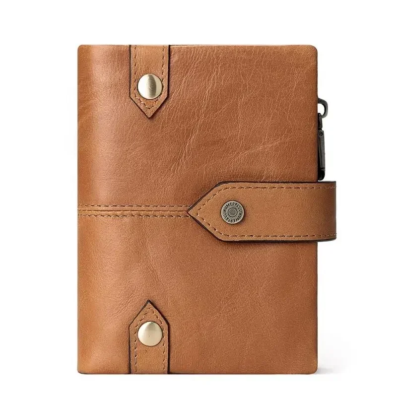 

New RFID coin purse top layer cowhide unisex card holder genuine leather men's and women's short wallet