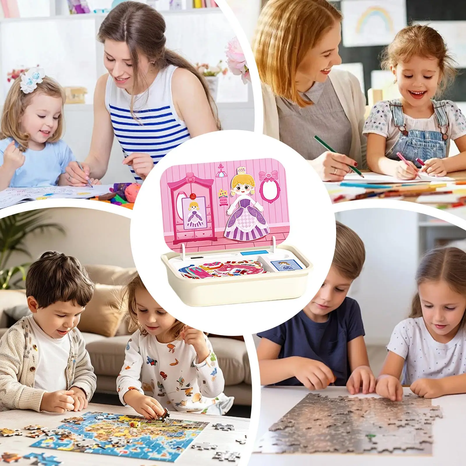 Quebra-cabeças magnéticos de madeira, quebra-cabeças de viagem magnéticos com caixa de armazenamento, brinquedo educacional de aprendizagem para idades de 3 a 6 crianças pequenas