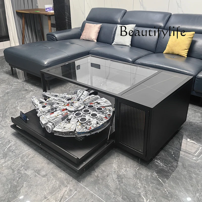 Nordic living room home light luxury high-end creative glass Lego Millennium Falcon display coffee table