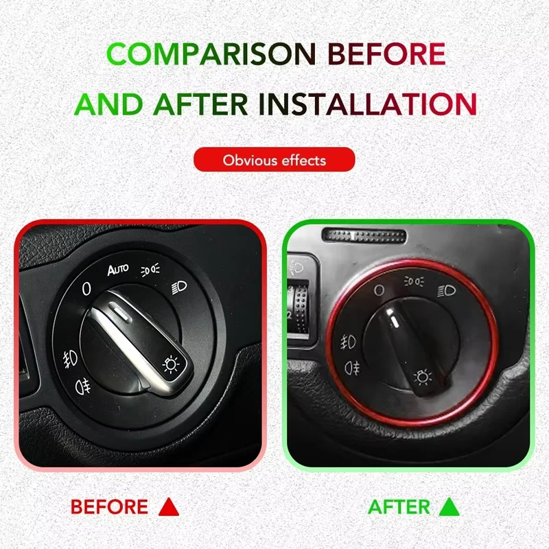 Car Headlight Switch Decorative Frame Trim Ring Sticker for Golf Jetta Mk5 Mk6 Passat B6 B7 Cc Touran Tiguan - Universal