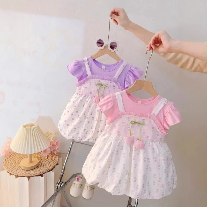 2026 New Cute and Sweet Casual Lightweight Summer Outfit for Baby Girls Trendy Small Floral Dress for Infants and Children