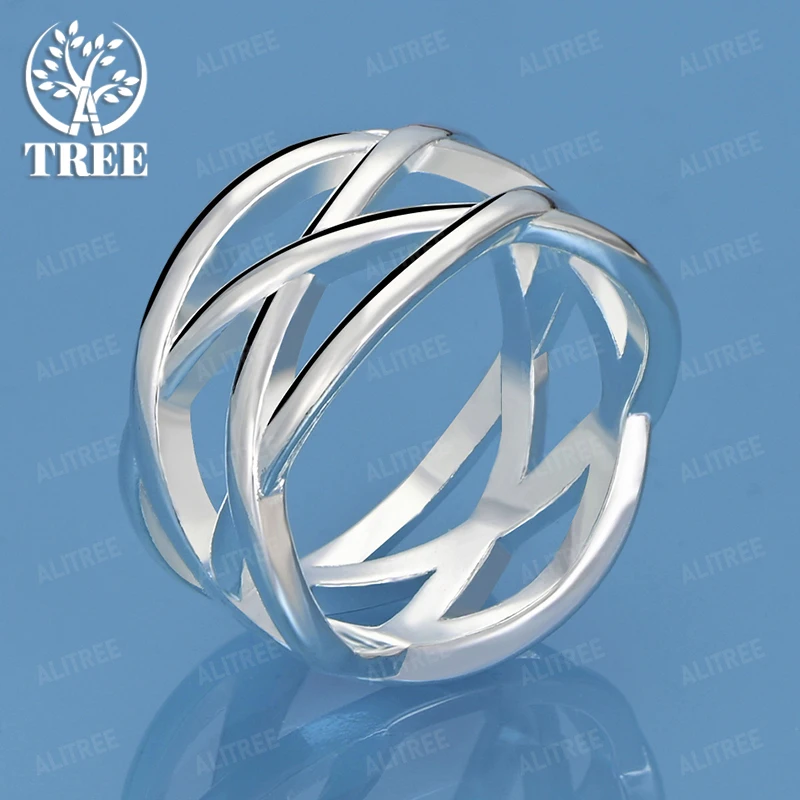 Popular Jewelry 925 Sterling Silver Geometric Woven Ring For Men Women Charm Engagement Party Gifts Trendy Jewelry Accessories