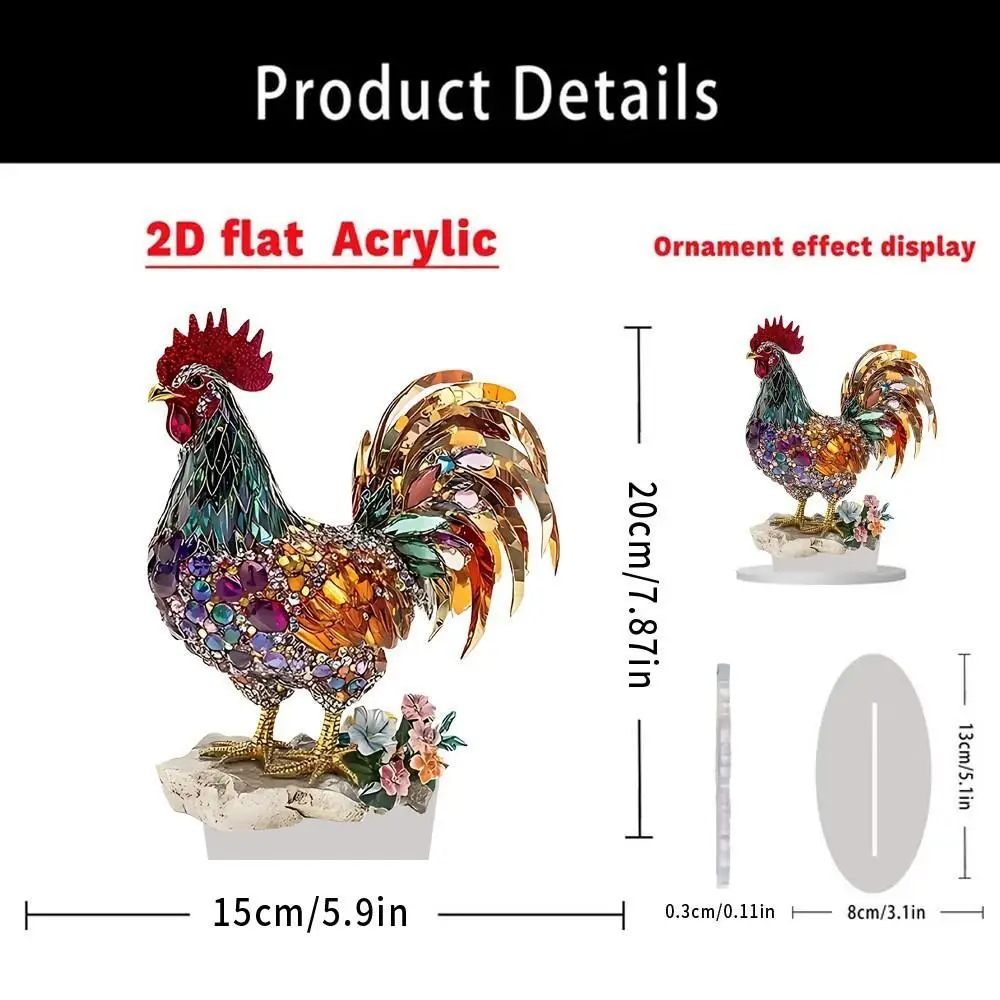 Crafts Acrylic Rooster Ornament 2D Flat Colorful Animal Statue Ornament Exquisite Creative Miniatures Figurine Sculpture Cabinet view 6