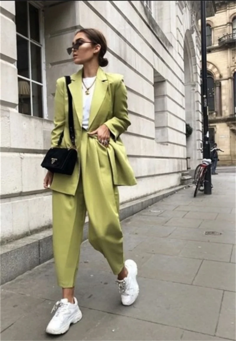 Olive Green Women Pants Suits Set Loose Trousers Formal Casual Prom Dress One Button Tuxedos Jacket Streetwear Custom Made