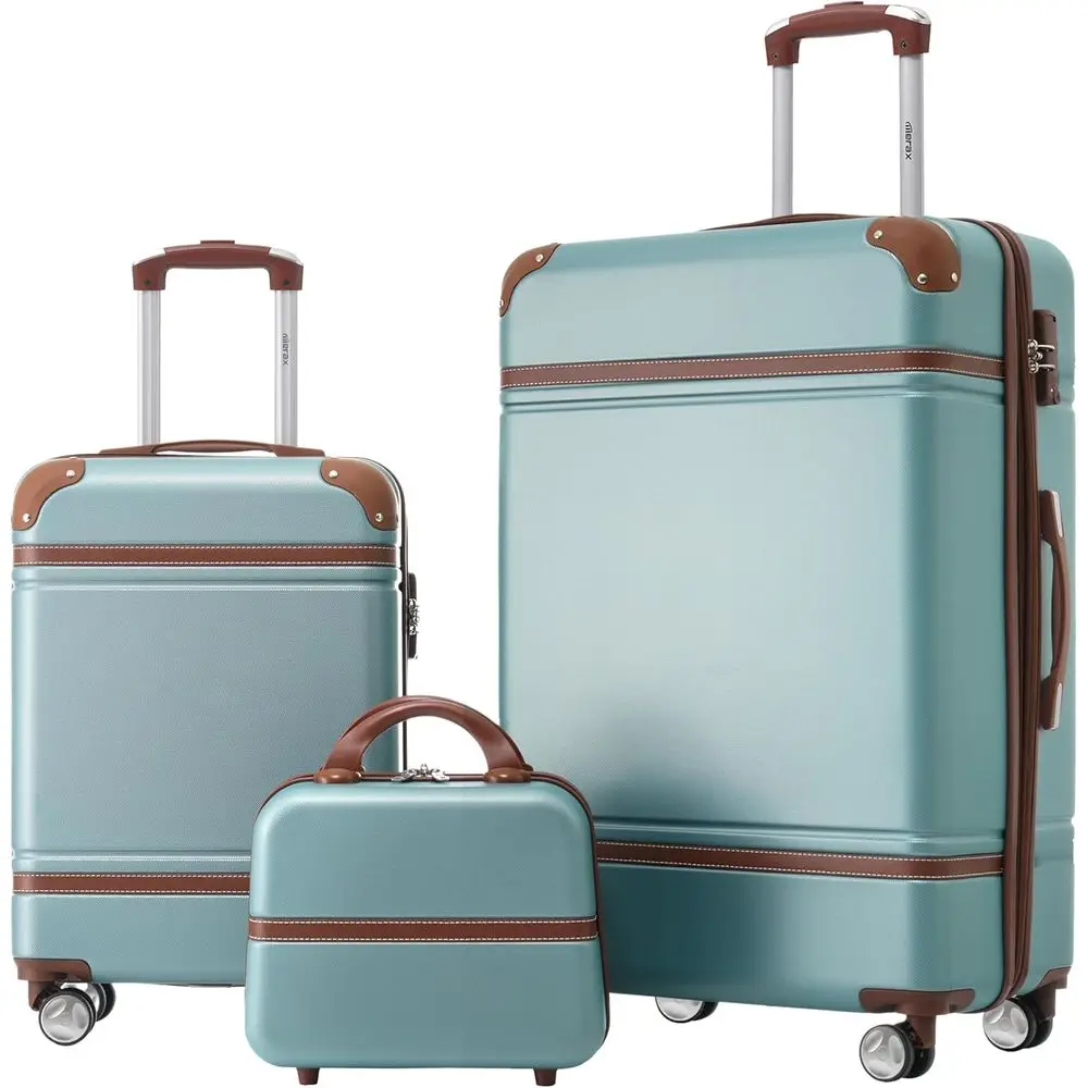 

2 Piece Vintage-Style Expandable Spinner Suitcase Set with Cosmetic Case (Blue Green, 20 + 28)