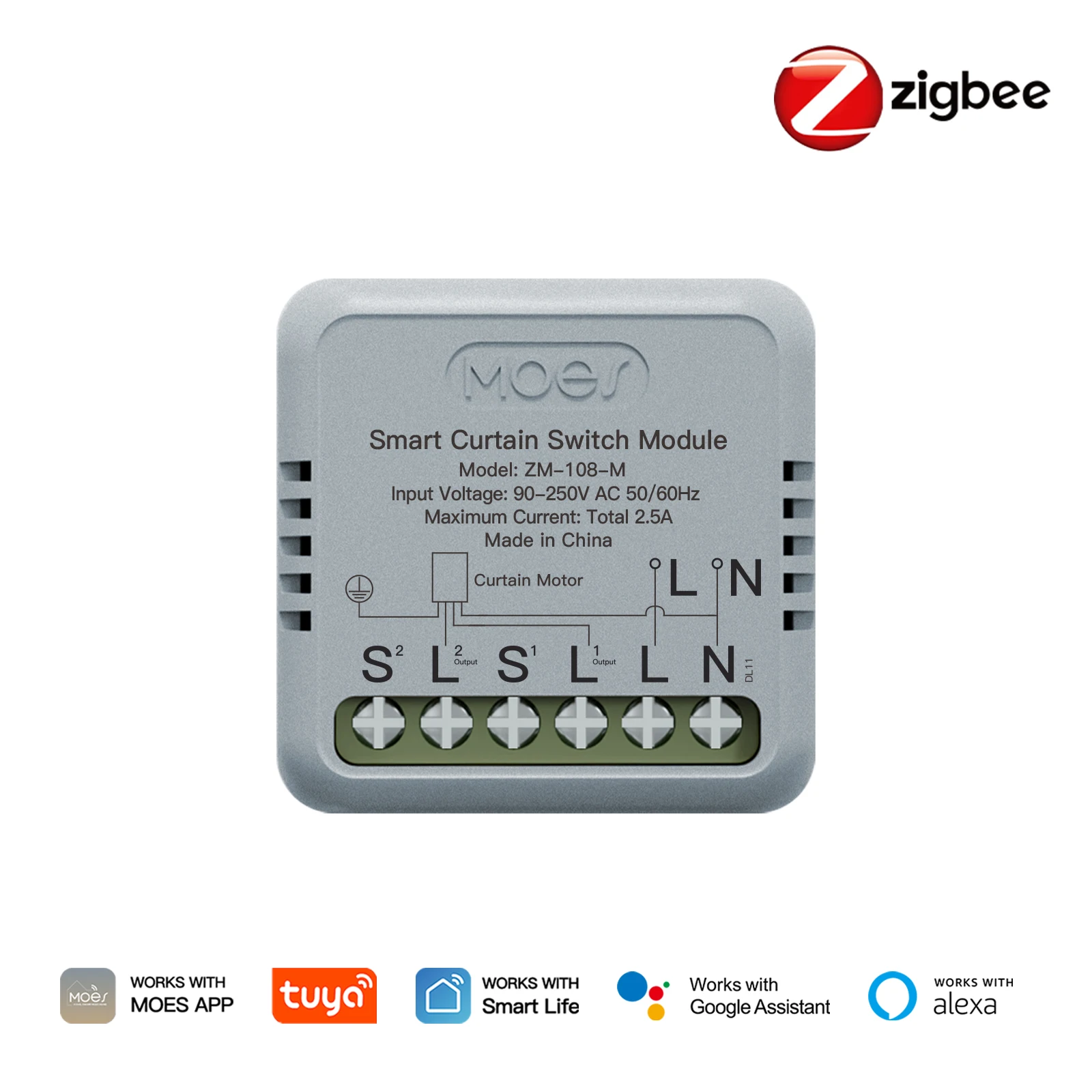 ​ MOES Tuya WiFi & ZigBee slimme gordijnschakelaar, minimodule voor rockerreset, app/stembediening, werkt met Alexa en Google Home