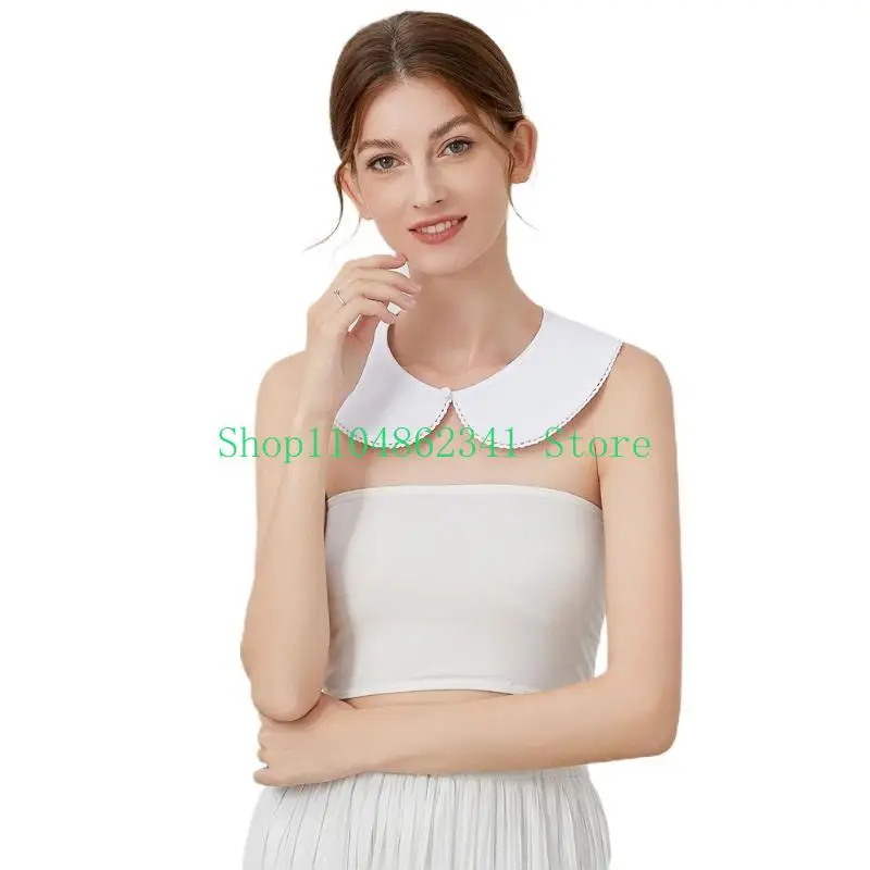 652F French Women Maid Detachable Faux False Collar Sweet Lace Trim Patchwork Button Half Shirt Necklace Choker Mini