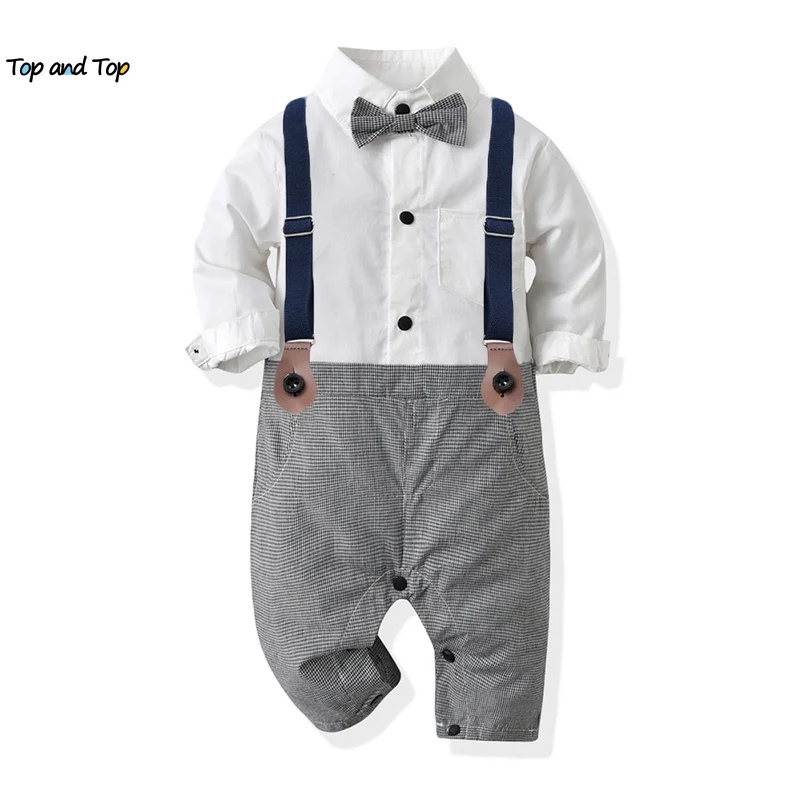 

top and top Newborn Baby Boys Gentleman Formal Romper Suit Long Sleeve Jumpsuit Bow Tie Tuxedo Outfit Clothes for 0-24M Bebes