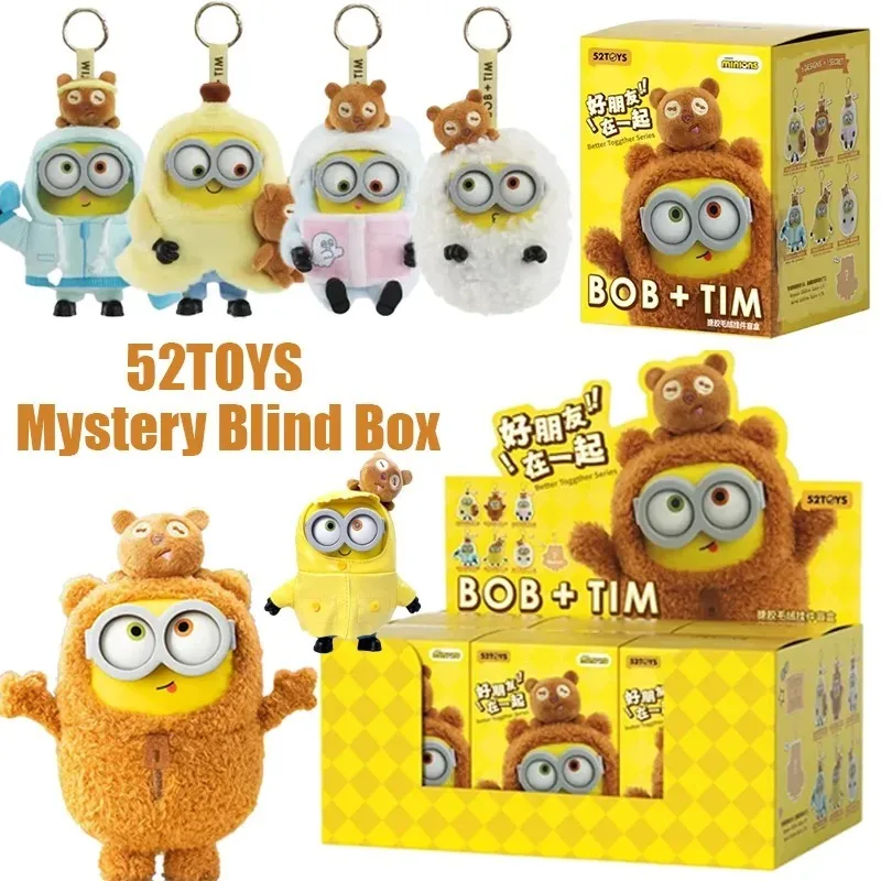 52TOYS BOB&TIM Minions Better Together Serie Mystery Blind Box Niedlicher Plüsch-Taschenanhänger Überraschungs-Sammlerstück Ideales Geschenk für Fans