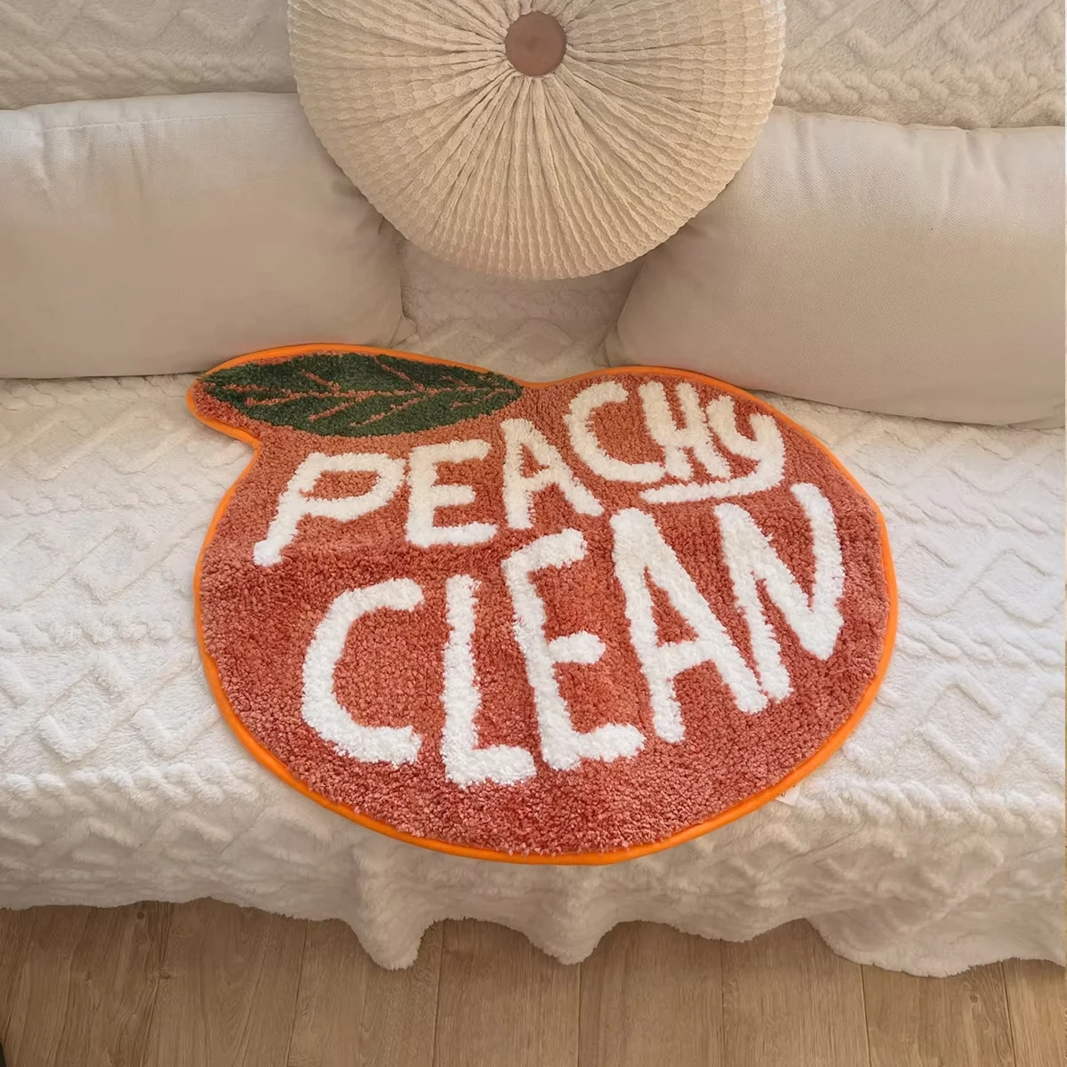 Peachy Clean Tufted Rug Cute Peach Shaped Bath Mat Soft Fluffy Absorbent Bathroom Rug Non Slip Washable Shower Rug for Bathroom
