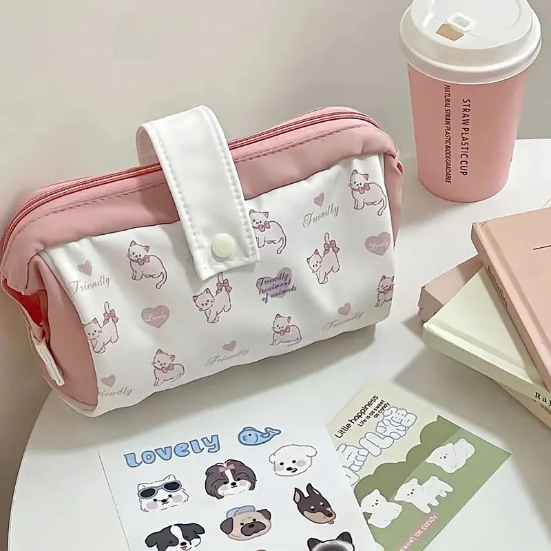 estojo para lapis kawaii para estudante bolsa de lapis gato filhote dos desenhos animados cor rosa e azul papelaria de alta capacidade pc 01