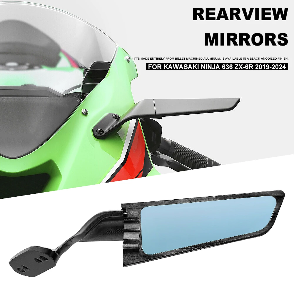 

New Motorcycle Mirror Blue Anti-glare Wind Wing Rotating Rearview Mirror Kit For Kawasaki NINJA 636 ZX-6R ZX 6R ZX6R 2019-2024