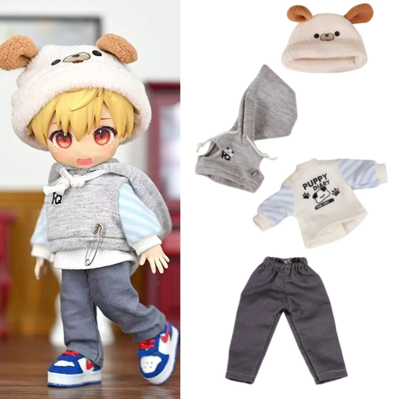 

For Obitsu 11 Doll Hoodie Pants Cap Cute Clothes Suit For OB11 Gsc 1/12 Molly Body 16~17cm BJD Doll Cloth Doll Outfit Clothes