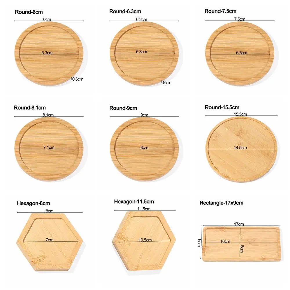 Wooden Bamboo Serving Plate Dish Tray Kitchen Organizer Planters Hexagon Rectangle Round Square Fruit Plate Storage Pallet