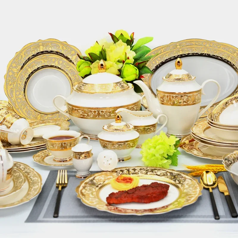 Kanosha bone china housewarming tableware set 2024 new hotel clubhouse dishes household tableware light luxury high sense