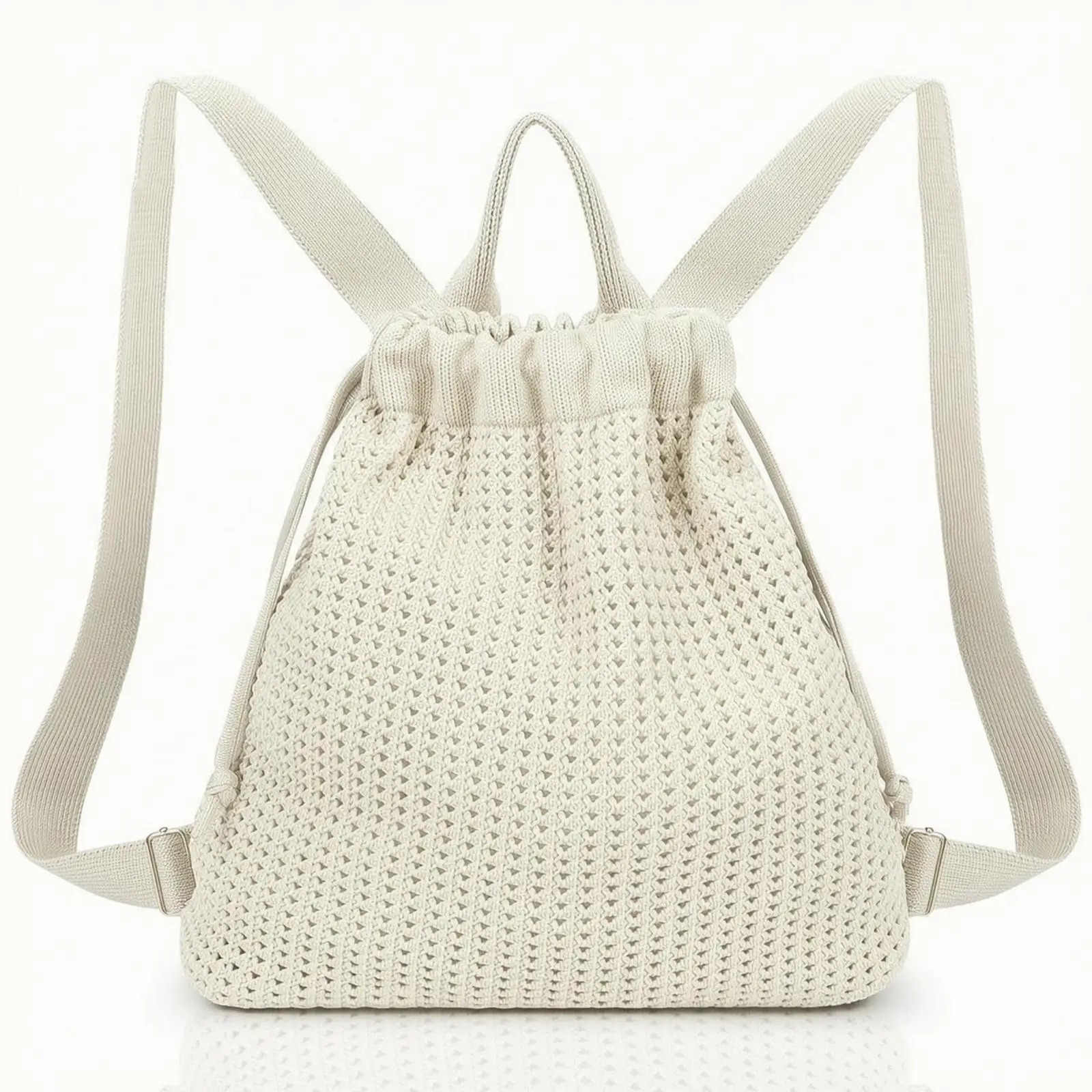 Knit Drawstring Backpack Portable Lightweight Daypack Comfortable for Commuting
