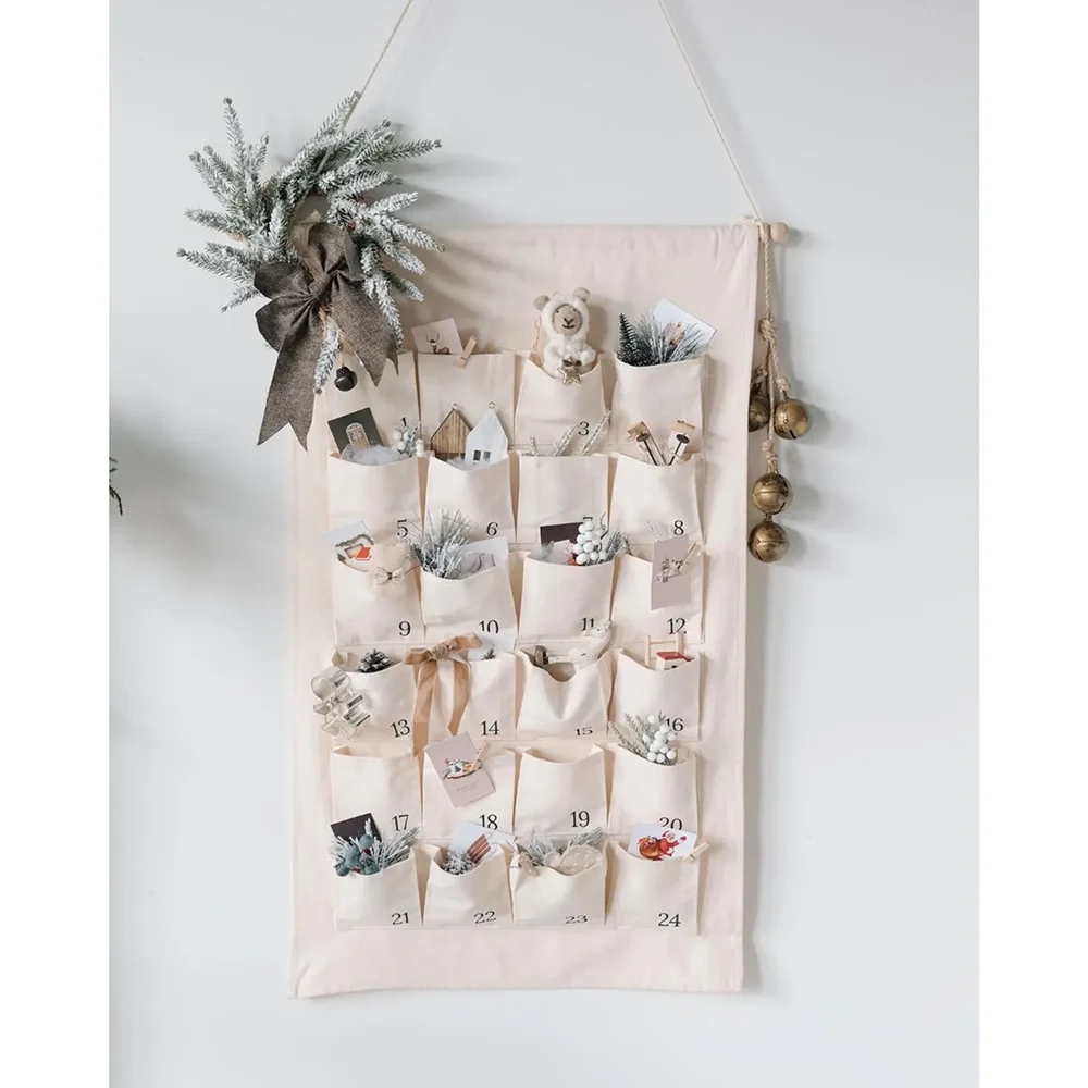 

Large Fabric Canvas Advent Calendar Winter Holiday Accessory Home Wall Hanging Big Pocket Christmas Countdown Reusable New Year