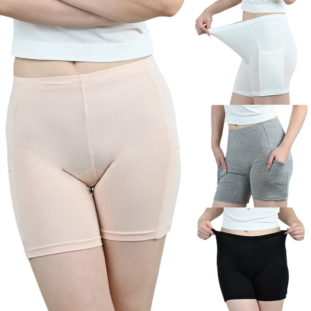 Women's cotton high-waisted safety pants both sides of the pocket no rolling summer breathable insurance  Panties for shorts