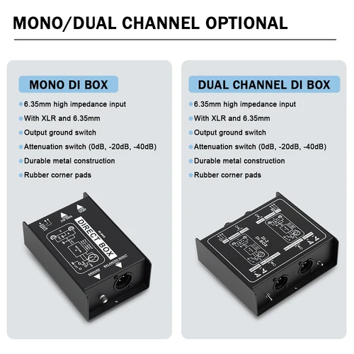 Imagen 2 del producto KDES DIBOX profesional pasivo DI-Box convertidor de señal de Audio de inyección directa interfaz XLR TRS caja de señal desequilibrada